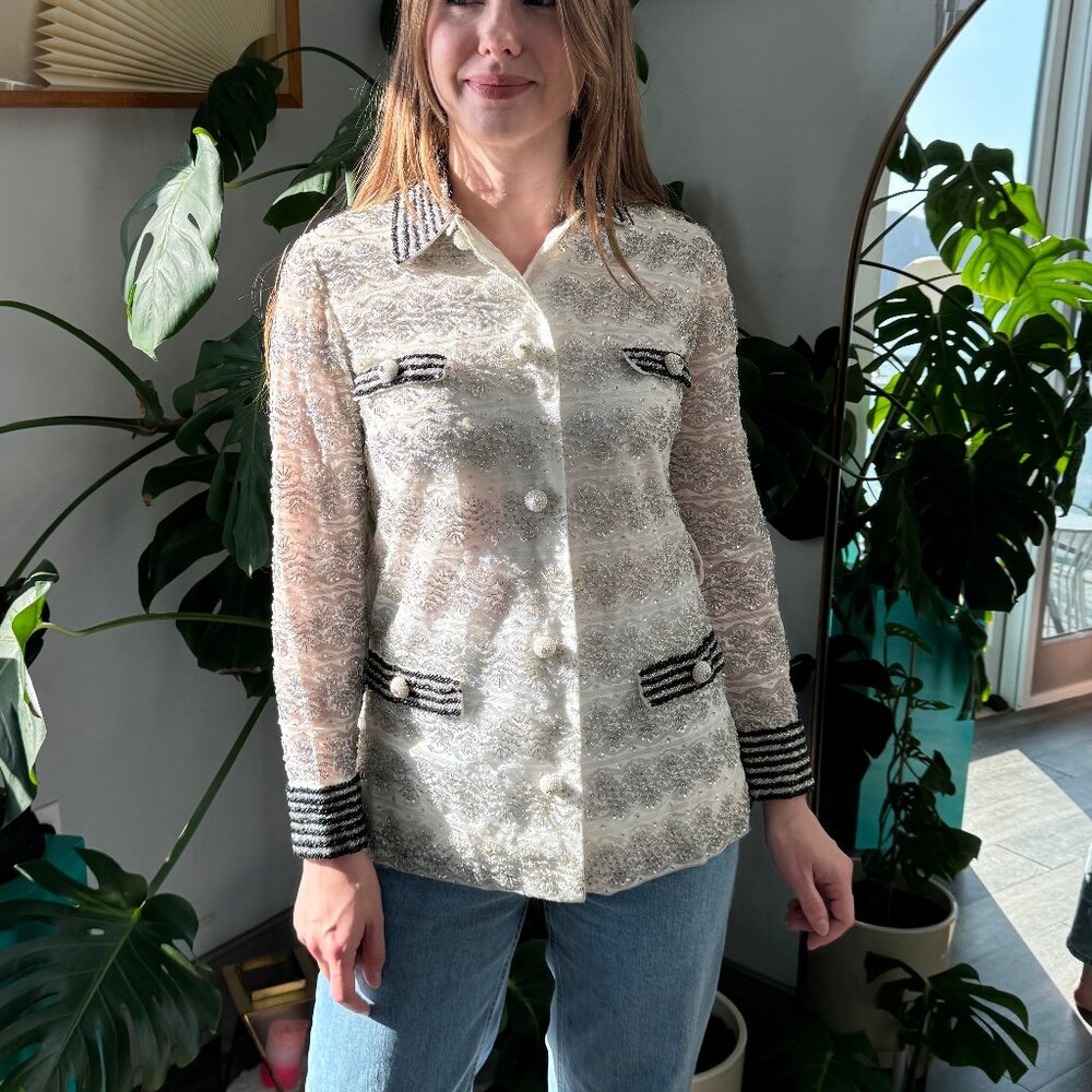 VINTAGE My Fair Lady  Style Beaded Mid Century Jacket Top Sz 8 XS S